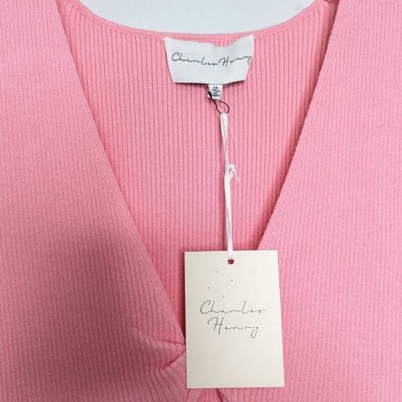 Charles Henry Pink Rib Twist Front Body-Con Minidress Sleeveless V-Neck NWT M - Picture 7 of 9